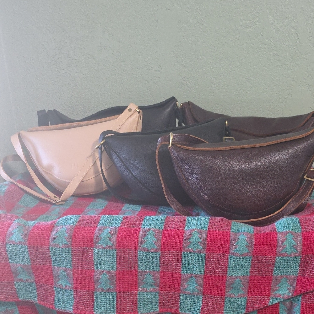 Classic Crescent Crossbody Bag in Beige, Black & Brown